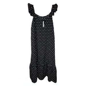 NWT | ZANZEA Black & White Polka Dot Midi Dress | Ruffle Shoulder | Size XL